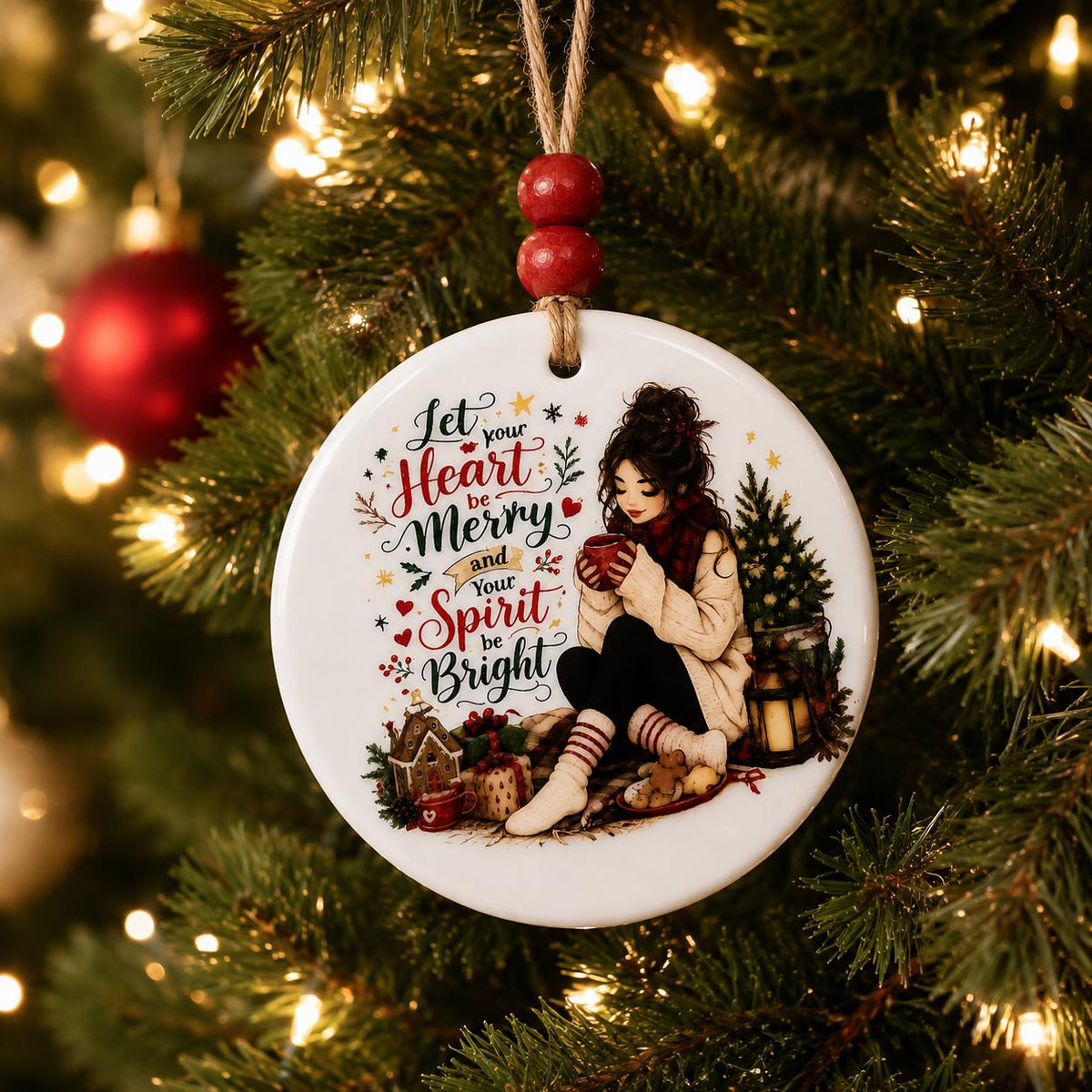Cozy Christmas Ceramic Ornament | Let Your Heart Be Merry Ornament | Rustic Farmhouse Tree Decor | Holiday Gift | Christmas Keepsake