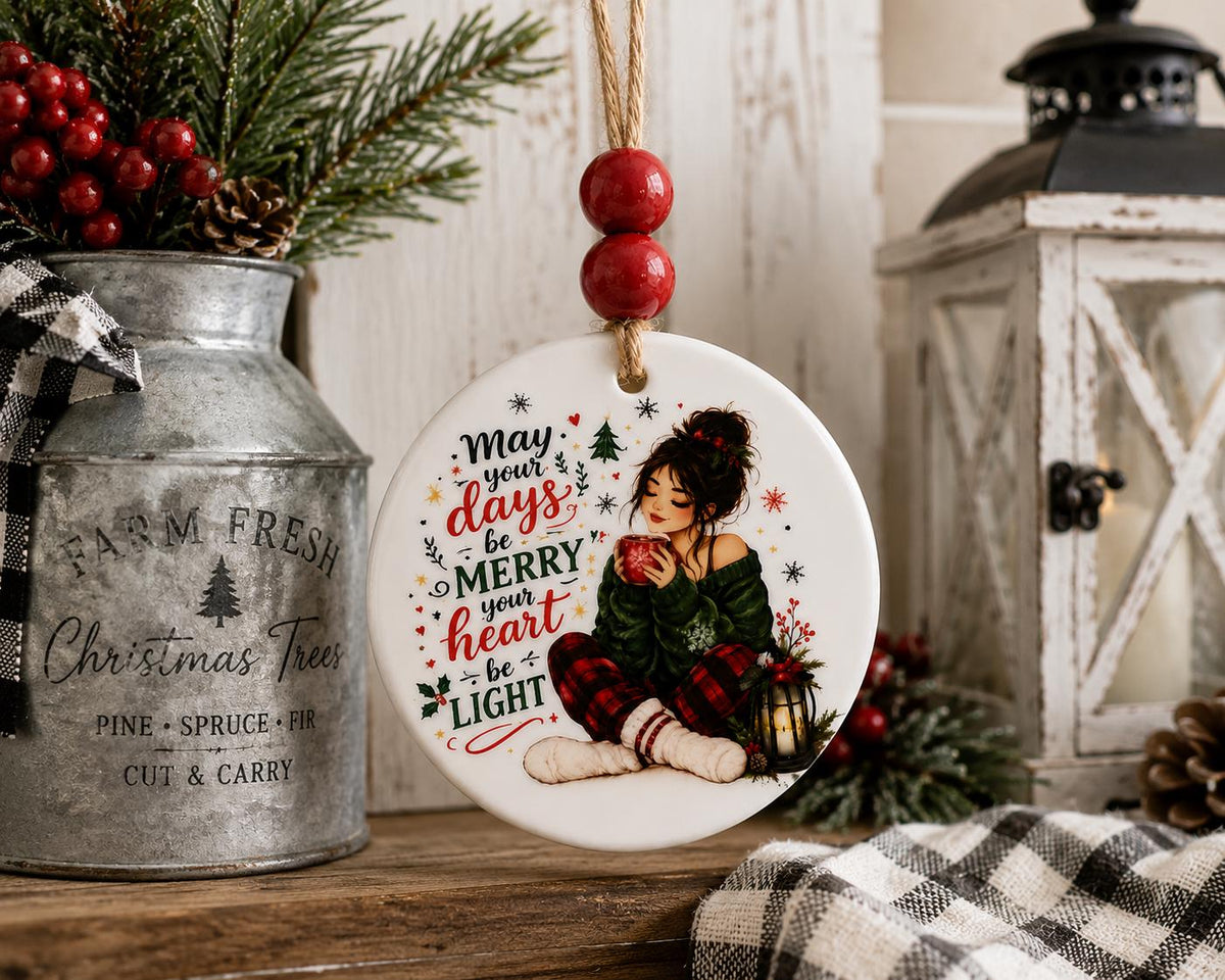 Ceramic Christmas Ornament | Cozy Christmas Decor | Let Your Heart Be Merry Ornament | Farmhouse Christmas Gift | Holiday Keepsake