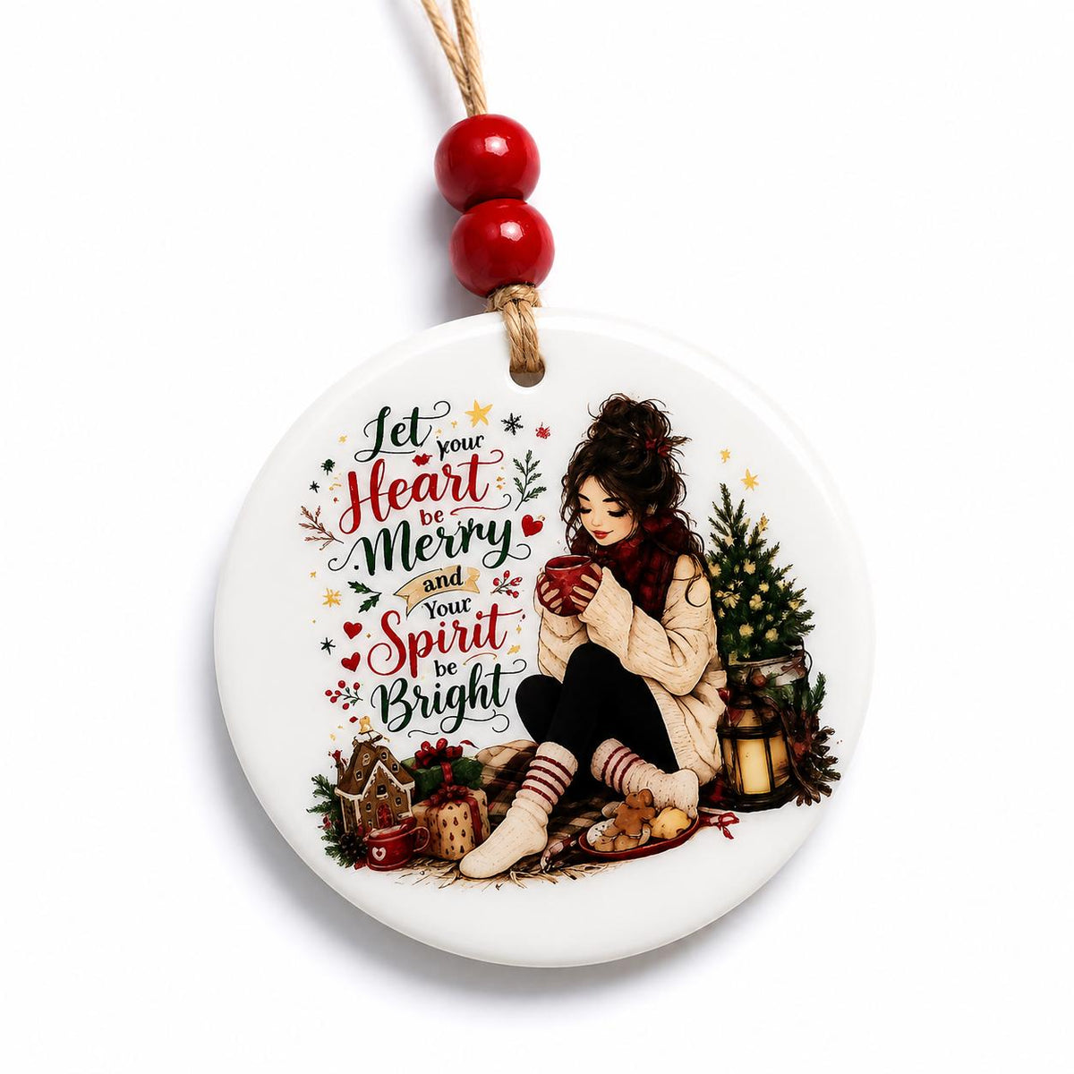 Cozy Christmas Ceramic Ornament | Let Your Heart Be Merry Ornament | Rustic Farmhouse Tree Decor | Holiday Gift | Christmas Keepsake