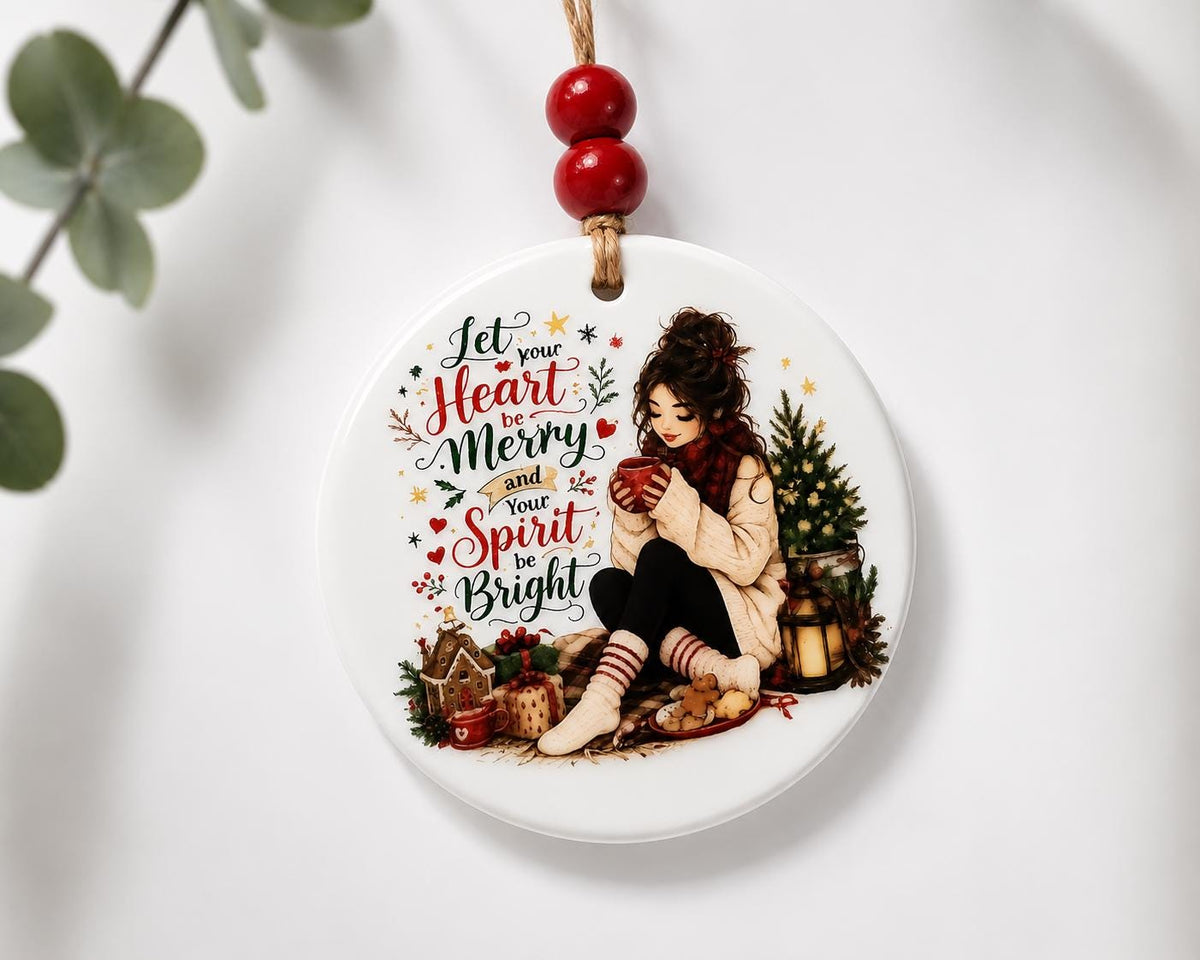 Cozy Christmas Ceramic Ornament | Let Your Heart Be Merry Ornament | Rustic Farmhouse Tree Decor | Holiday Gift | Christmas Keepsake