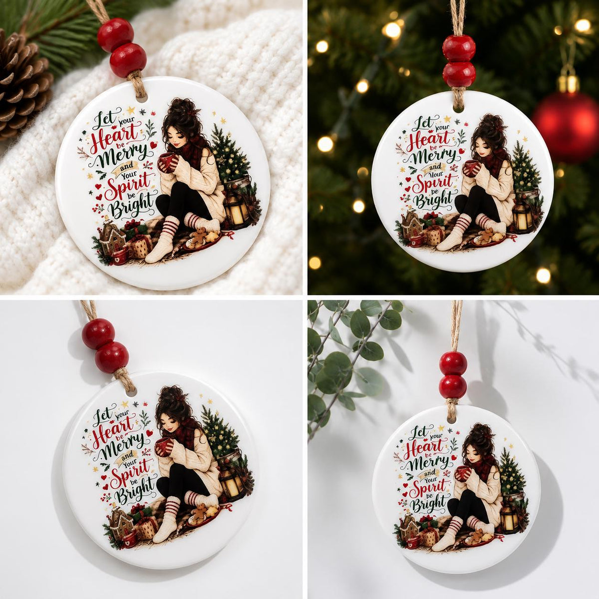 Cozy Christmas Ceramic Ornament | Let Your Heart Be Merry Ornament | Rustic Farmhouse Tree Decor | Holiday Gift | Christmas Keepsake
