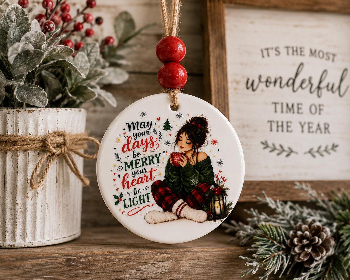 Ceramic Christmas Ornament | Cozy Christmas Decor | Let Your Heart Be Merry Ornament | Farmhouse Christmas Gift | Holiday Keepsake