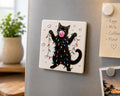 Black Cat Christmas Magnet – Ceramic Fridge Magnet with 3D Raised UV Print | Funny Holiday Cat Gift | Cat Lover Christmas Decor