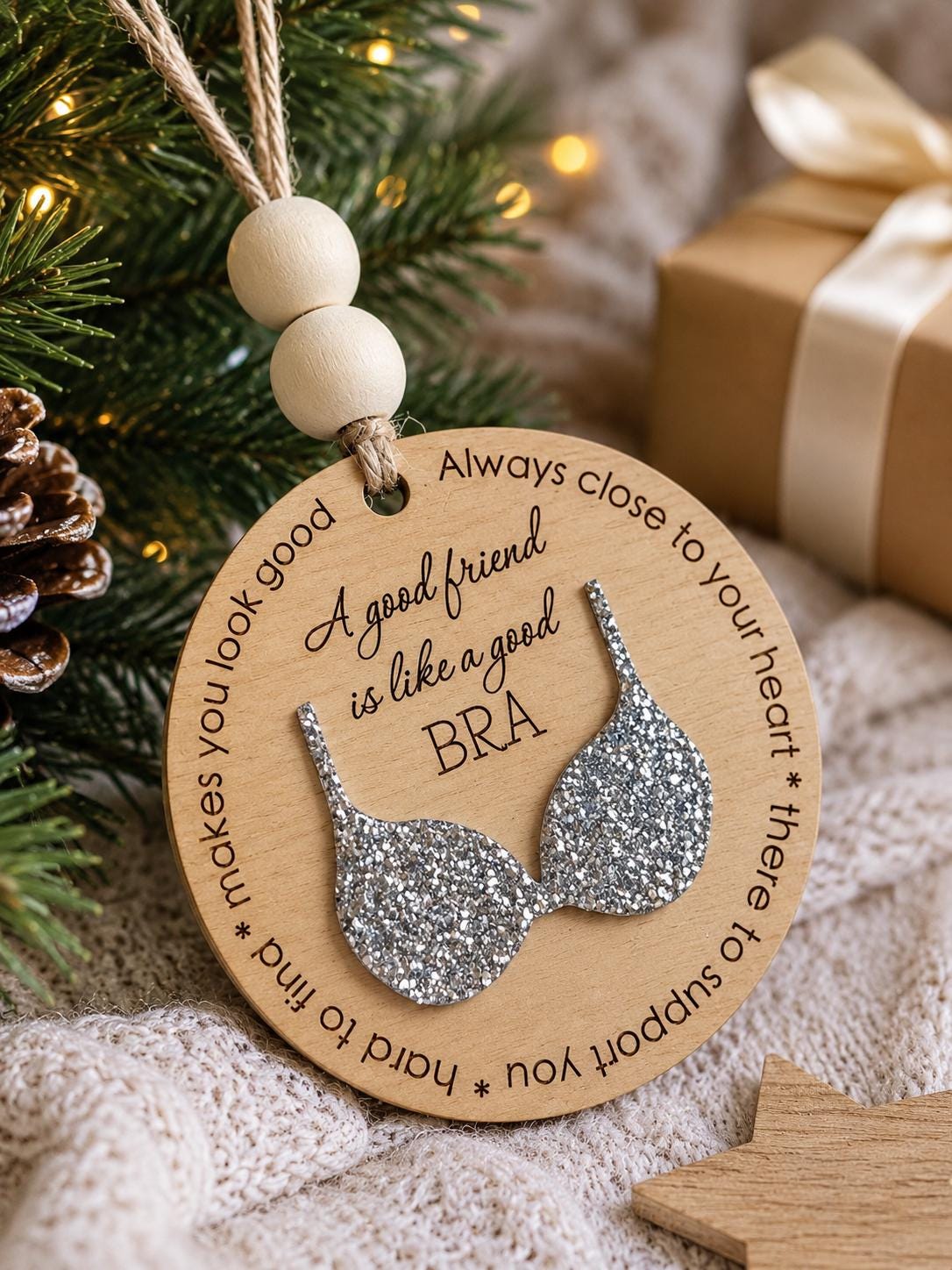Funny Best Friend Ornament, Good Friend Is Like a Good Bra Ornament, Sister Gift, Friendship Christmas Ornament, Funny Gift for Bestie