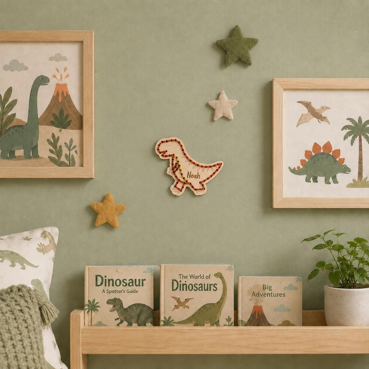 Personalized Wooden Dinosaur Yarn Sewing Kit, Custom Name Craft for Kids