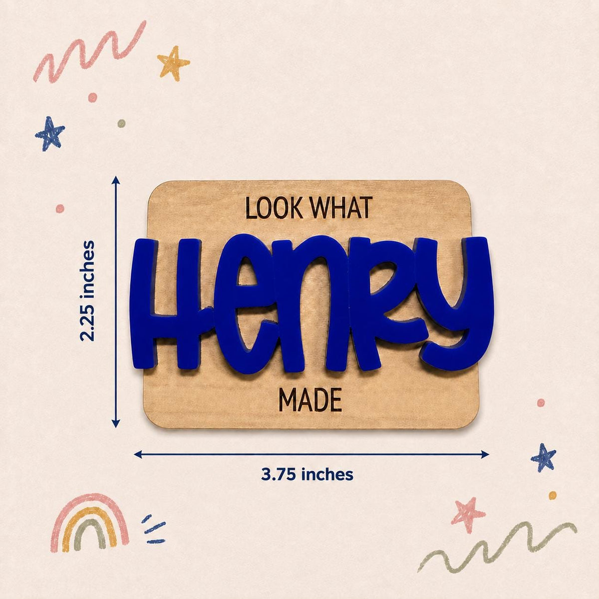 Personalized Kids Artwork Magnet, Custom Name Fridge Display, Handcrafted Wood Magnet