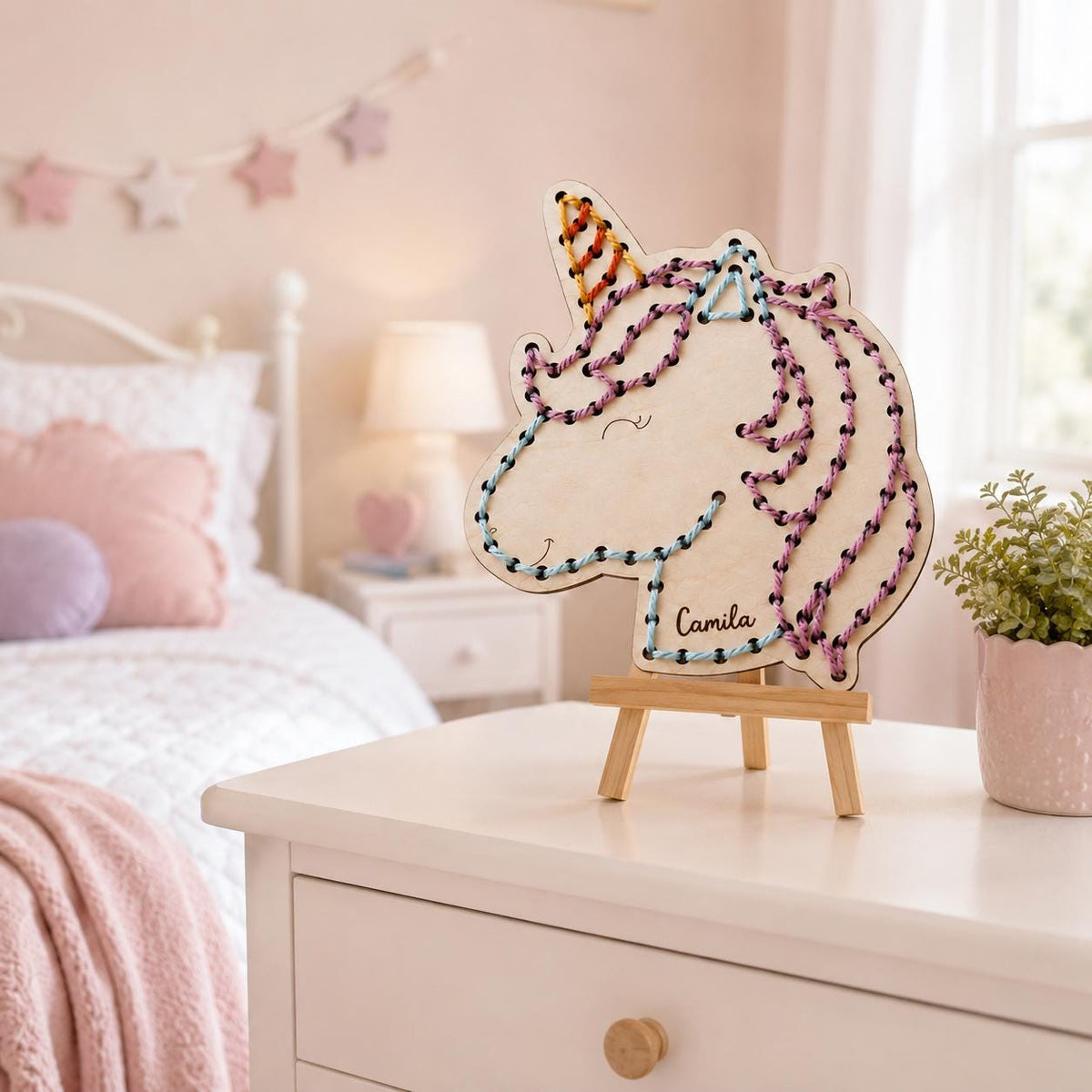 Personalized Wooden Unicorn Lacing Kit, Custom Name, Fine Motor Toy for Girls