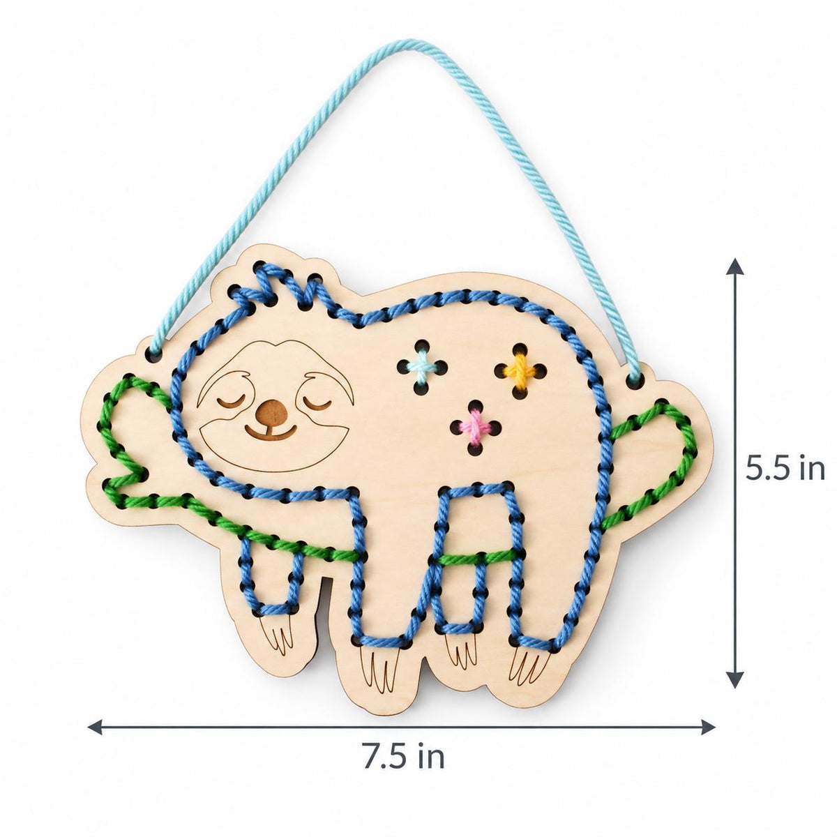 Sloth Yarn Sewing Kit for Kids, Wooden Lacing Craft, Fine Motor Activity, Beginner Sewing Kit, Gift for Boys and Girls