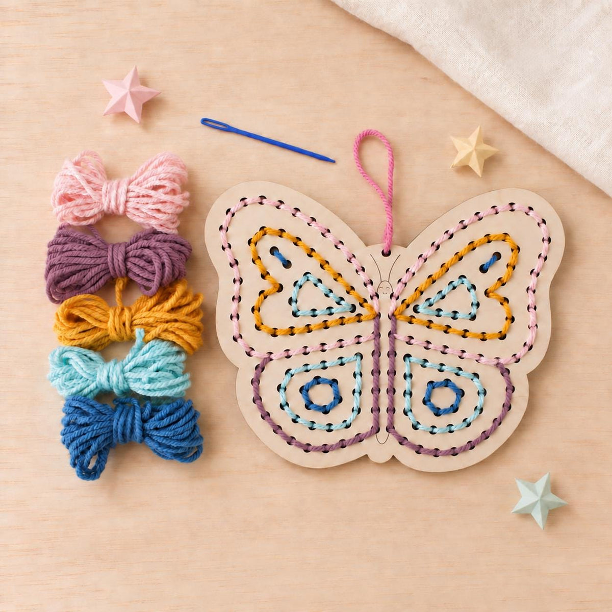 Wooden Butterfly Yarn Sewing Kit, Fine Motor Skills Craft for Kids (Ages 5+)