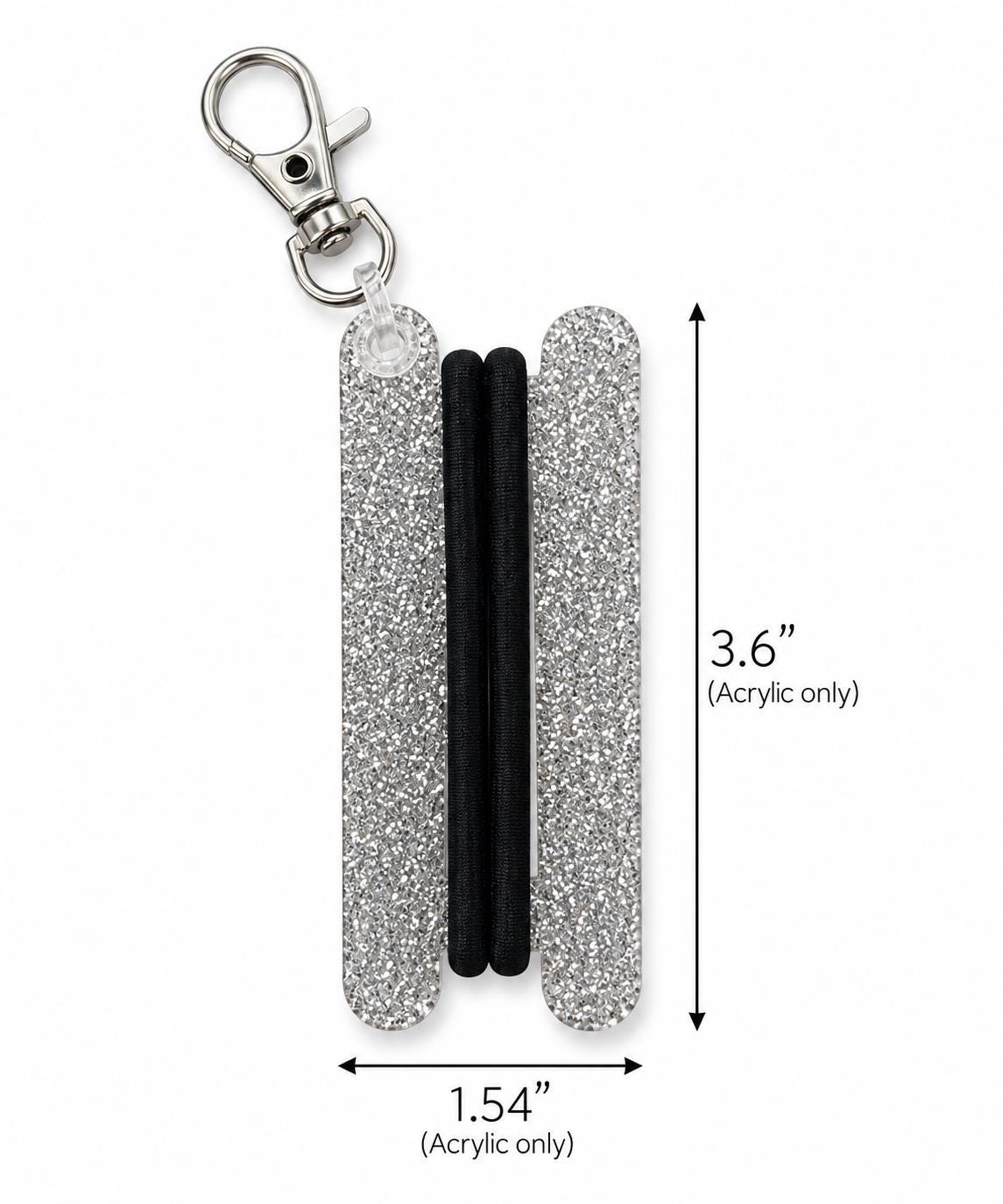 Hair Tie Holder Keychain, Silver Glitter Hair Tie Organizer, Scrunchie Holder for Purse, Gym Bag or Backpack, Cute Gift for Her