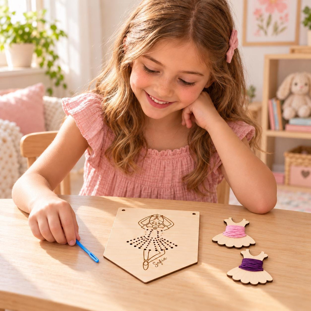 Personalized Ballerina Yarn Lacing Kit for Kids, Wooden Sewing Craft, Ballet Gift, Fine Motor Toy for Girls, Girl Room Decor