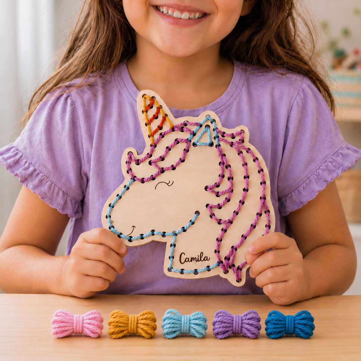 Personalized Wooden Unicorn Lacing Kit, Custom Name, Fine Motor Toy for Girls