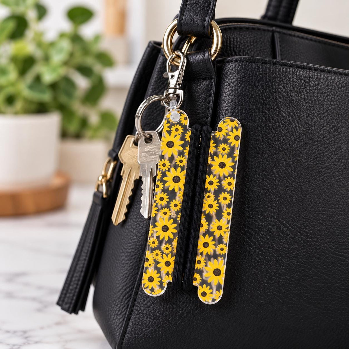 Sunflower Hair Tie Holder Keychain | Clear Acrylic Hair Tie Organizer | Floral Keychain | Gift for Her | Gym Bag Accessory